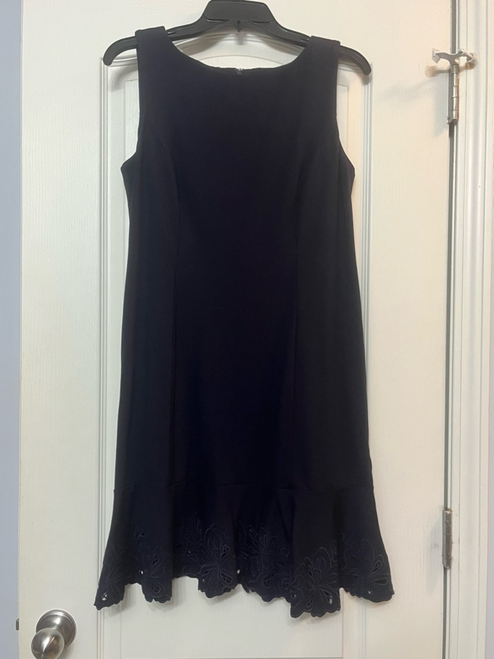 Talbots Navy Blue Sleeveless Midi Dress with Scalloped Laser-Cut Hem